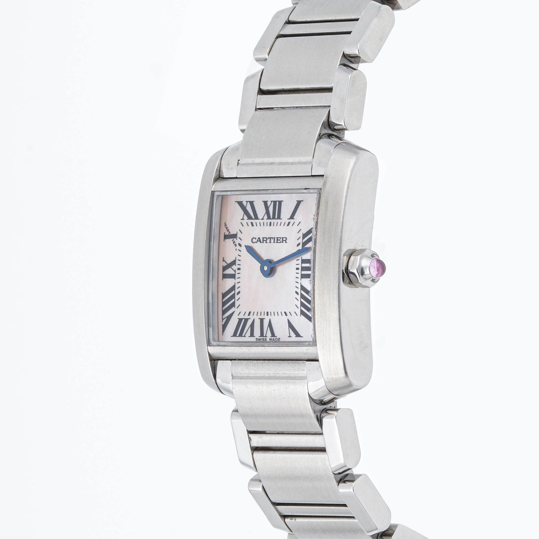 Cartier Tank Francaise Pink Mother Of Peral With Roman Dial on Bracelet W51027Q3 Papers Open Date