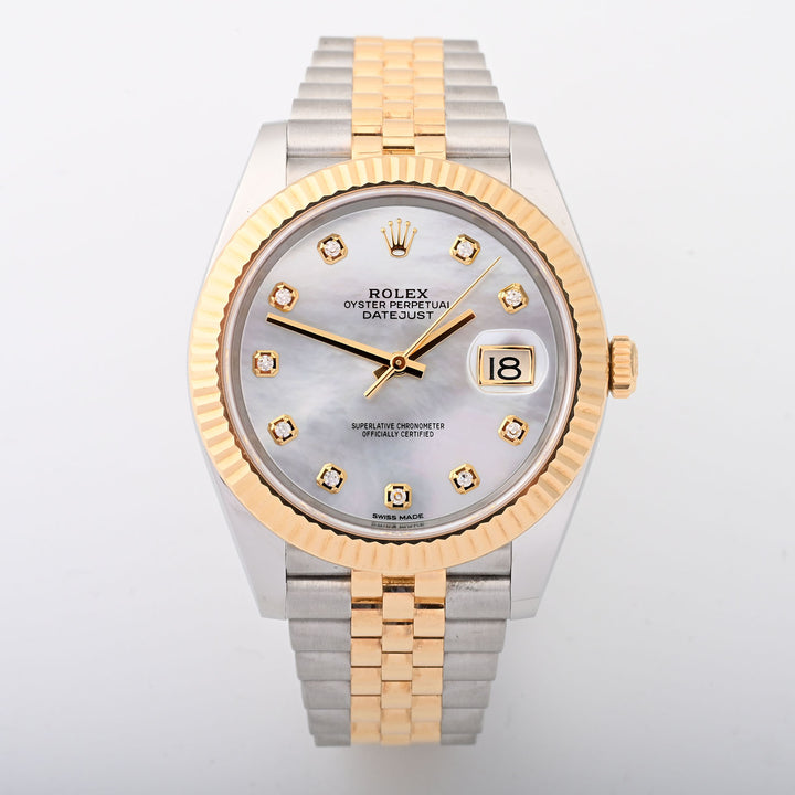 Rolex Datejust 41 Stainless Steel And Yellow Gold White Mother-Of-Pearl Diamond Dial on Jubilee 126333 Card 2017