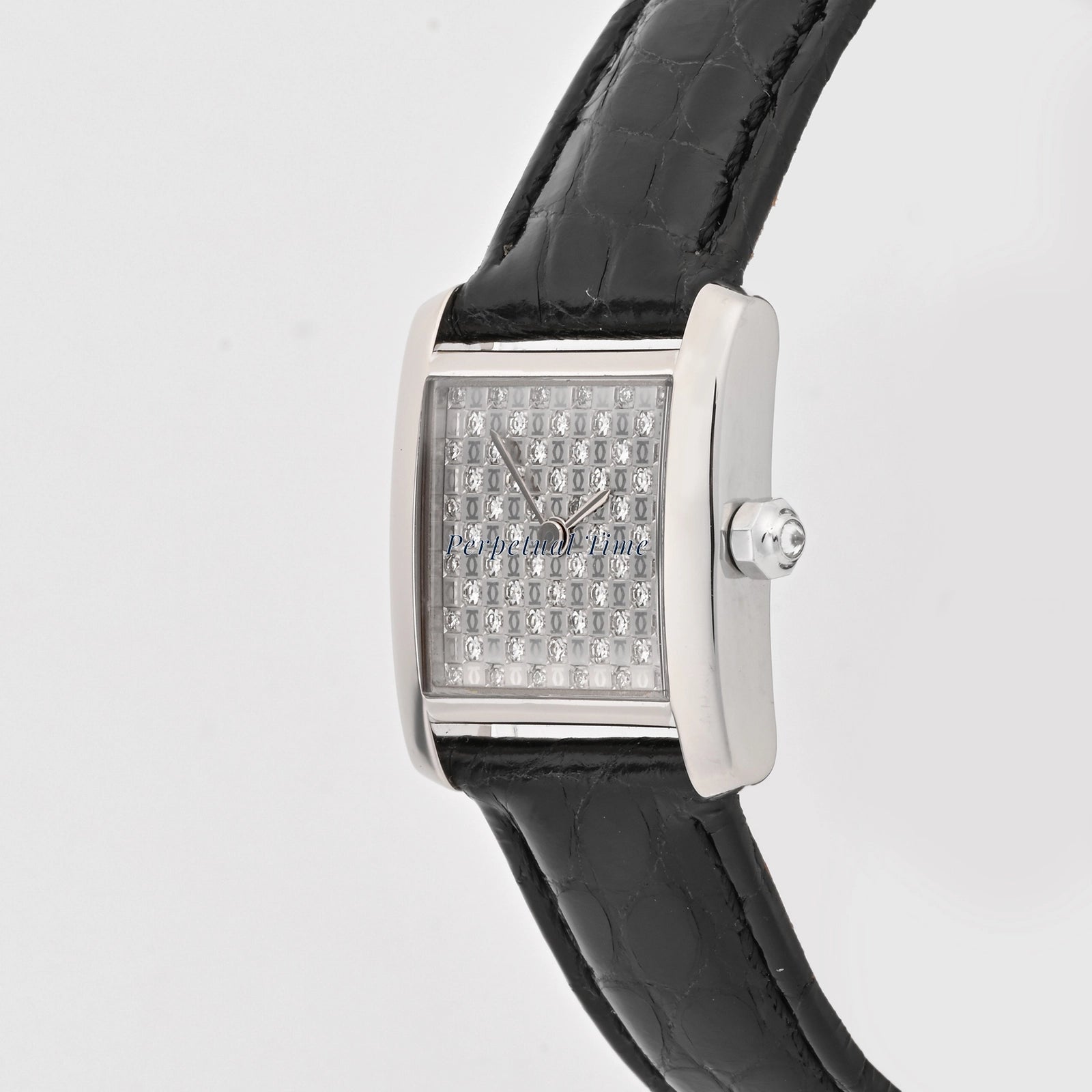 Cartier Tank Francaise Diamond Dial on Black Leather w Deployment Buckle WE102631