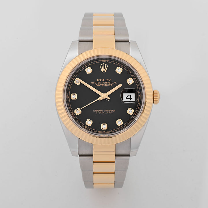 Rolex Datejust 41mm Stainless Steel and Yellow Gold Black Diamond Dial on Oyster band 126333