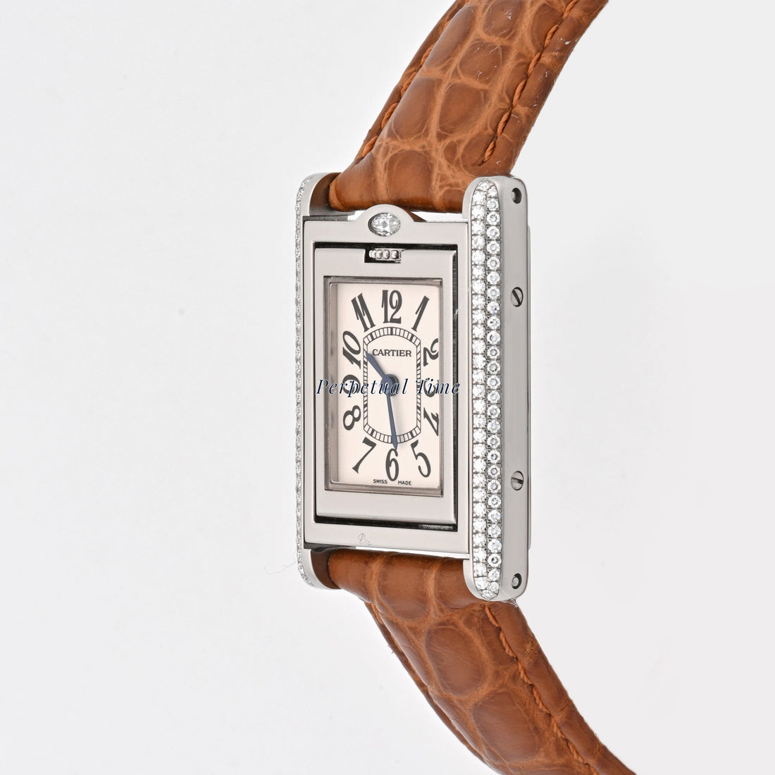 Cartier Tank Basculante White Arabic Dial on Brown Leather wa202751