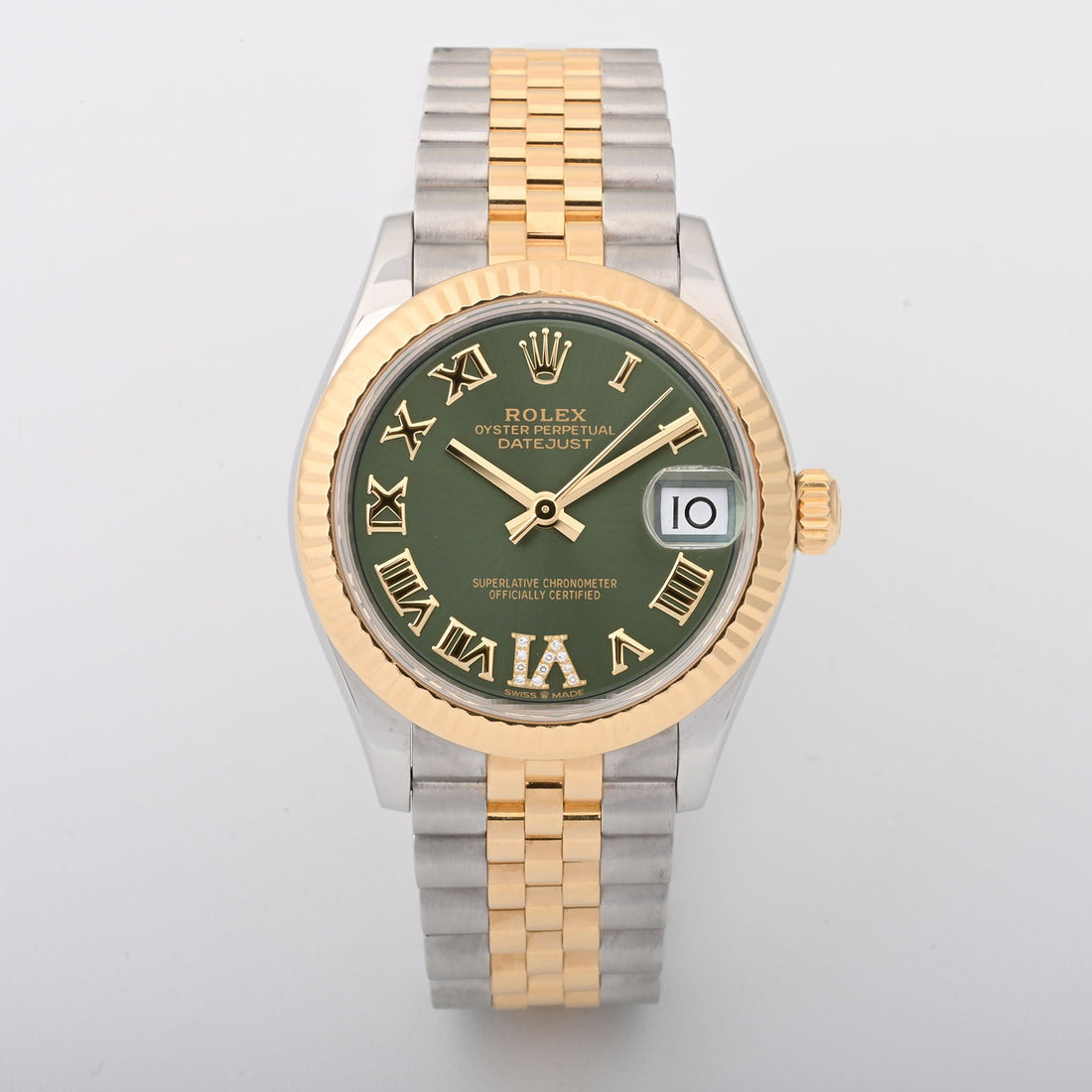 Rolex Datejust 31mm Stainless Steel and Yellow Gold Olive Green Diamond Roman Six Dial on Jubilee 278273 Card 2020