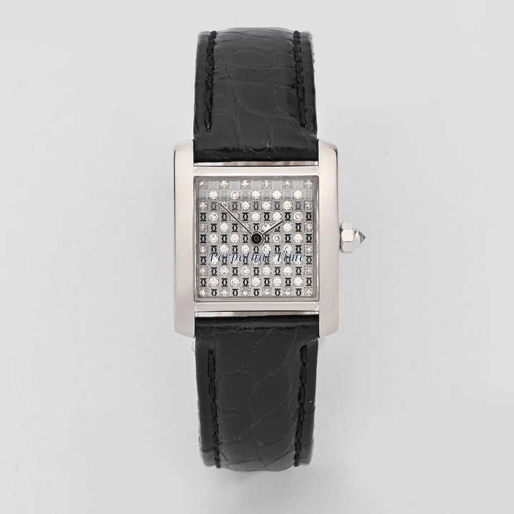 Cartier Tank Francaise Small White Gold Diamond Dial on Black Leather WE102631