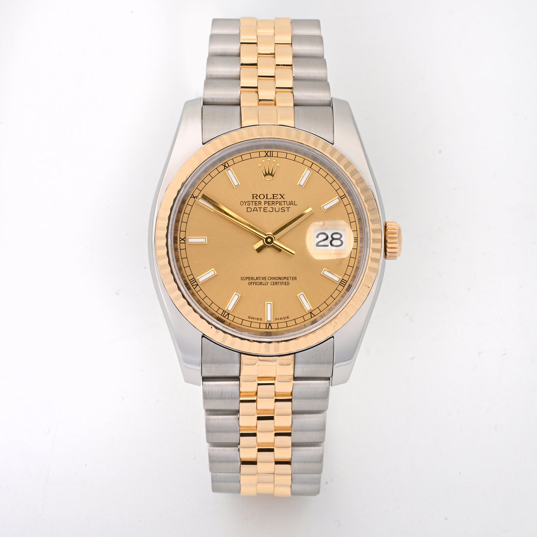 Rolex Datejust 36mm Stainless Steel And Yellow Gold Champagne stick Dial on Jubilee 116233 Card 2007
