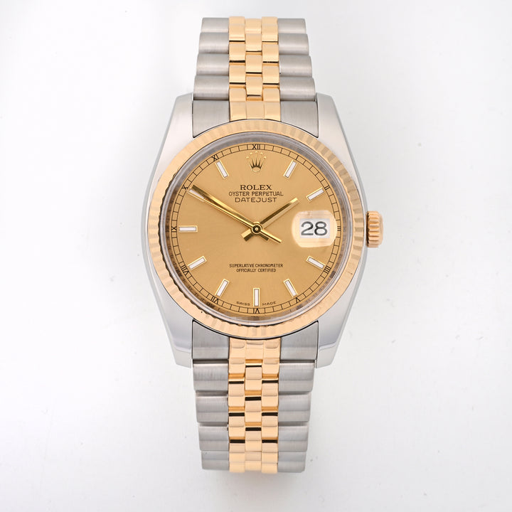 Rolex Datejust 36mm Stainless Steel And Yellow Gold Champagne stick Dial on Jubilee 116233 Card 2007