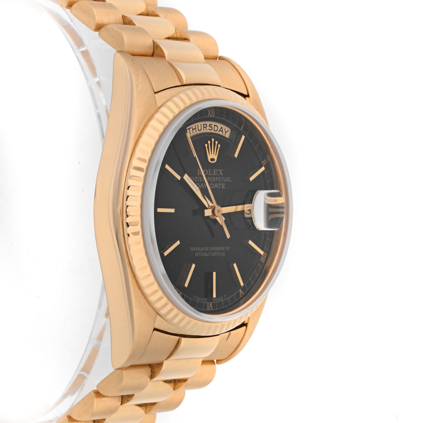 Rolex Day-Date 36mm Yellow Gold Black Stick Dial on President Band 18238