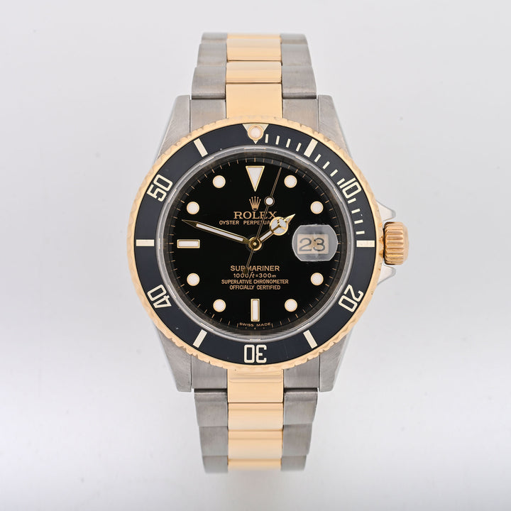 Rolex Submariner 40mm Stainless Steel And Yellow Gold Black Dial on Oyster band 16613 Card 2008