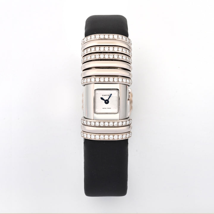 Cartier Declaration White Gold Silver / Diamond Dial on Black synthetic band WT000450