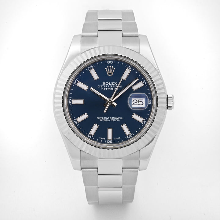 Rolex Datejust II Stainless Steel Blue Stick Dial on Oyster 116334 Card 2018